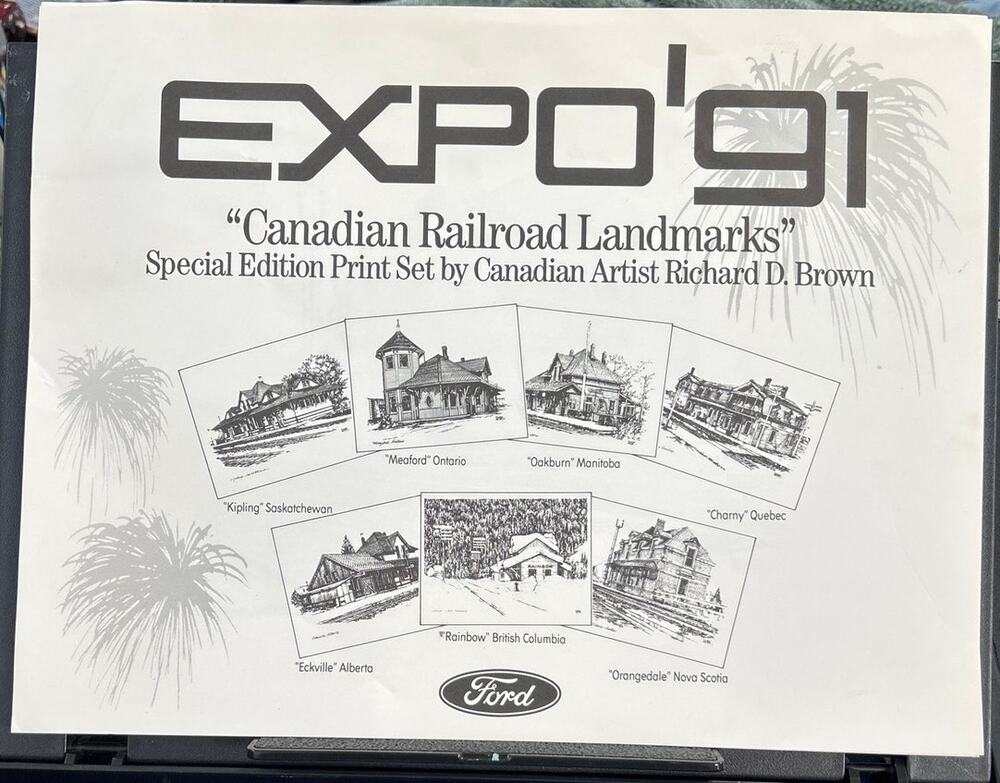 EXPO '91 Canadian Railroad Landmarks: 7 Prints by RD Brown Sponsored by Ford